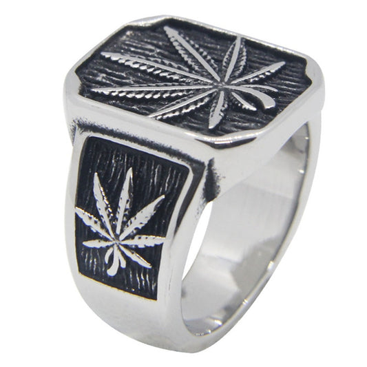 Size 7-14 New Design Marijuana Leaf Ring  Stainless Steel Fashion Jewelry Ring