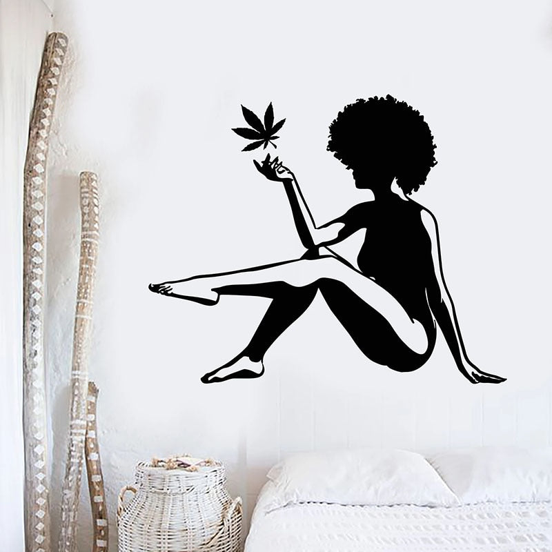 Sexy Swimsuit Girl Wall Decal Hemp Marijuana Maple Leaf African Vinyl Window Sticker Interior Decor