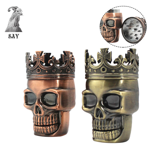 SY Best Selling Three-Layer Metal Crown Tobacco Herb Grinder Plastic King Skull Bong Tobacco Grinder Smoking Tools